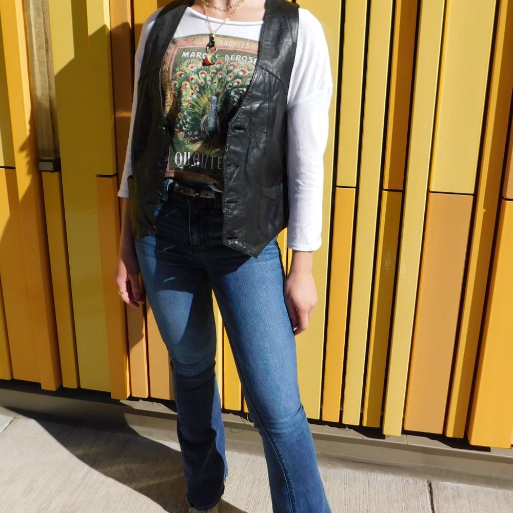 Vintage Black Leather Chess King Vest Large